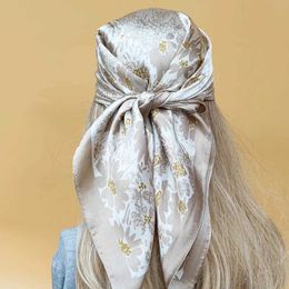 Bandanas Durag 2023 Design 70X70CM Popular Seasonal Scarf Womens Sunset Beach Kerchief Silk Headband Luxury New Style Grid Square Headband J240516