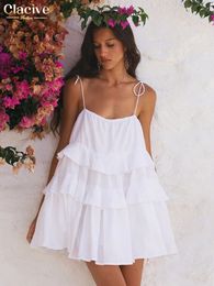 Clacive Sexy Loose White Cotton Womens Dress Summer Strap Sleeveless Mini Dresses Elegant Classic Ruffle Female 240513