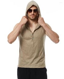 Men's Tank Tops Summer Hooded Casual Fashion Basic Short Sleeved Lightweight Cotton Solid Colour T-shirt Top