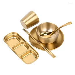 Dinnerware Sets Korean Barbecue BBQ Tableware Set Stainless Steel 6pcs Gold Luxury High Quality Cutlery