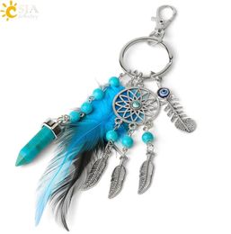 CSJA Dream Catcher Keychains Blue Feather Tassel Hamsa Hand Evil Eye Keyring for Wall Car Hanging Decor Amulet Boho Jewellery G496 J5246382