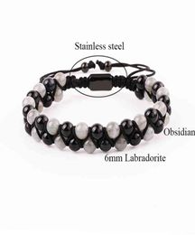 Fashion Gemstone Bracelet Natural 6mm Labradorite Black Agate Beads Handmade Cord Braided Macrame Bracelet Men Women9077110