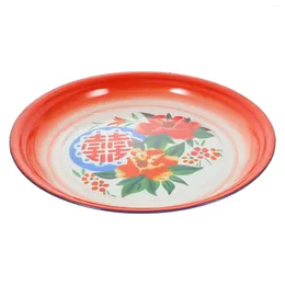 Dinnerware Sets Tray Vintage Enamel Plate Thicken Kitchen For Home Round Reusable Multifunctional Chinese Style