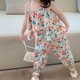 Clothing Sets 2PC baby girl set cute floral vest and mosquito repellent pants childrens clothing set fashionable childrens clothing 2024 summer new model WX