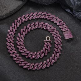 Chains Purple Colour Iced Out Cuban Link Chain For Teen Men And Women 13MM Hip Hop Classic Necklace Nightclub Rock Party Accessory