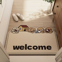 Carpets Cartoon style household silk circle floor mat for entry dirt resistant and wear-resistant foot entrance anti slip PVC cuttable H240517