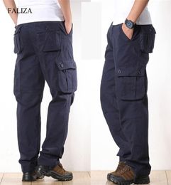 FALIZA Men039s Cargo Pants Multi Pockets Military Style Tactical Pants Cotton Men039s Outwear Straight Casual Trousers for M1530388