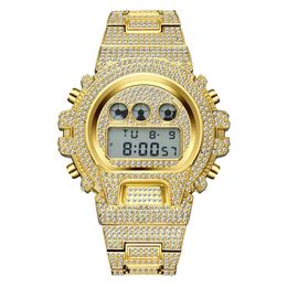 Iced Out Diamond Watch Men Luxury LED Digital Mens Watches Waterproof Sports Wristwatch Man Fashion 18K Gold Steel Male Clock Wristwatc 249H