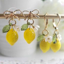Dangle Chandelier 1 pair of creative design cute glass lemon drop earrings as a holiday gift for girls on summer vacation d240516
