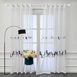 Window Treatments# 1PC Colourful Embroidery Birds Sheer Cutain for Living Room Voile Drape Door Window Treatment Home Decoration #E Y240517