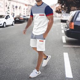 Men's Tracksuits Mens Spring Summer Leisure Sports Breathable Absorbing Stitching Printed Short Sleeve Shorts Two Piece Set Men S Suits