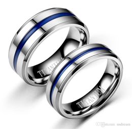 Stainless Steel Blue Ribbon Groove Band Rings Wedding Ring Gift Fashion Jewellery for Women Men Will and Sandy DropShip 0804742614995