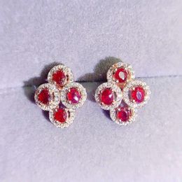 Stud Earrings Natural Real Ruby Earring Flower Style 3 4mm 0.35ct 8pcs Gemstone 925 Sterling Silver Per Jewellery Fine L24334