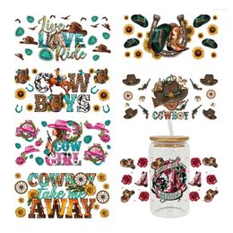 Window Stickers UV DTF Transfer Sticker Cowboy Flowers For The 16oz Libbey Glasses Wraps Bottles Cup Can DIY Waterproof Custom Decals D15364