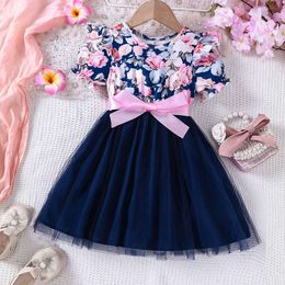 Girls 'New Summer Floral Print Patchwork Mesh Dress L2405