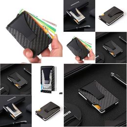 Party Favour Mens Carbon Fibre Money Clip Aluminium Rfid Blocking Mini Minimalist Wallets Purse Credit Card Holders Business Slim Travel Dhkly