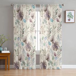 Curtain Watercolour Flowers Plants Leaves Ink Green Curtains For Living Room Bedroom Kitchen Decoration Window Tulle