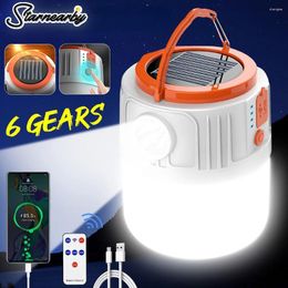 Portable Lanterns Solar Camping Light Power Bank USB Rechargeable Bulb 6 Gears Remote Control Tent Lamp Emergency Lights Outdoor