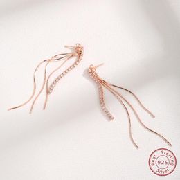 Stud Earrings 2024 925 Sterling Silver Rose Gold Long Tassels Zircon Personalised Fashionable High-quality Women Jewels Gift