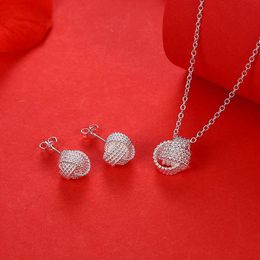 Wedding Jewelry Sets Popular Trend 925 Sterling Silver Beautiful Ball Necklace Stud Earrings Womens Set Fashion Party Accessories Gifts