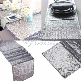 Table Runner 10 Pcs Silver 12x108" Top Quality For Wedding Party Sequins Fabric Cloth Decoration