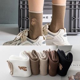 Women Socks Cotton 3 Pairs/lot Embroidery Bear Woman INS Fashion Female High Tube Lady Sock