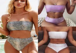 Women039s Swimwear Sexy Women Snakeskin Bikini Set Fashion Tube Crop Top High Waist Thong Swimsuit Beachwear Bathing Suit Summe7423974