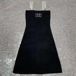 Pearl Strap Women Knitted Vest Dress Luxury Designer Slim Knitwear Sexy Sling Summer Casual Dresses
