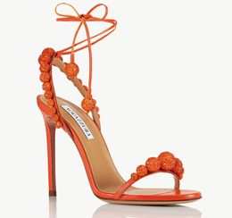 2024 Bridal Wedding Disco Dancer Sandals Shoes Designer Womens Sparking Crystal Balls Stiletto Heels Wrap-tie Ankle Tie Pumps Lady High Heel Sandalias EU35-43 Box