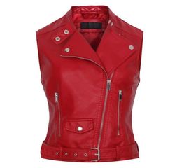 Fashion2017 New fashion Women Red Motorcycle Faux Leather Vest jackets Lady Zipper Sleeveless PU Waistcoat gilet Leather3836795