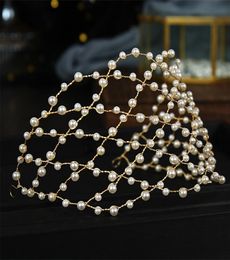 Baroque Vintage Gold Pearl Mesh Hairband Headpiece Handmade Simple Hollow Out Headband Tiara Vines Wedding Accessories 2202229507308