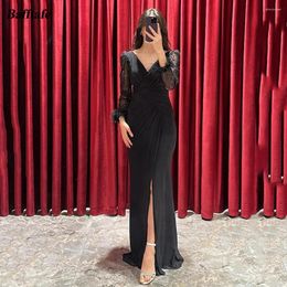 Party Dresses Bafftafe Black Mermaid Formal Evening Feathers V-Neck Long Sleeves Pageant Women Dress Fishtail Prom Gowns 2024