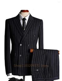 Men's Suits 2024 Italian Design Black Stripes Men Wedding Groom Business Formal Party Tuxedos Office Work Blazer Sets 3 Pieces