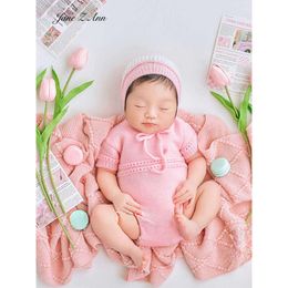 Baby boy girl twins 2 colors pink green outfits knitted hat+clothes Small Fresh Theme Photography Studio Newborn Photos L2405