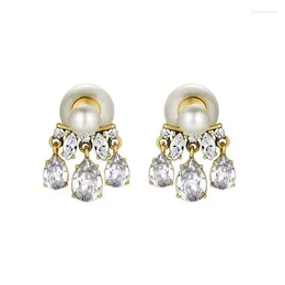 Stud Earrings Cubic Zirconia Tassels Women Luxury Big Pearl Classic Letter Earings Top Quality Fashion Designer Brand Z238