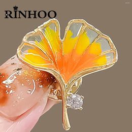 Brooches Rinhoo Yellow Painting Enamel Ginkgo Leaf For Women Vintage Elegant Leaves Lapel Pins Plant Badge Wedding Party Jewelry