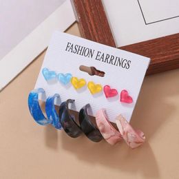 Stud Earrings Simple C-type Set Hoop Ear Rings Geometric Resin Heart Candy Color Exaggerated Drop Party