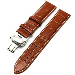 High Quality 18mm 20mm 22mm Black Brown Leather Watch Band Wristwatch Strap Replacement Bracelet Spring Bars Push Button Hidden Clasp 325L