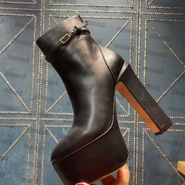 Tan-go Platform Ankle Boot Women Designer Calfskin Leather Ankles Strap with v High Heel Black Brown White Sexy Size 35-41 valentine 67KC