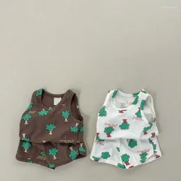 Clothing Sets 2024 Summer Baby Sleeveless Cute Cartoon Print Vest Shorts 2pcs Suit Cotton Children Clothes Set Toddler Boy Girl Outfits