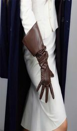 Long Leather Gloves Female 50cm Loose Big Sleeve Faux Leather PU Gloves Coffee Dark Brown Women WPU315 2201129599988