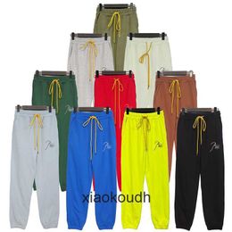 Rhude High end designer trousers for high street drawstring loop guard pants tide color casual and versatile legged men guard pants autumn and winter With 1:1 original