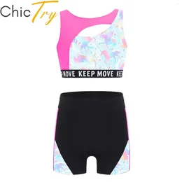 Women's Swimwear Girls' Two Piece Swimsuit Floral Print Butterfly Tankini Bikini Swim Top And Shorts Set Beach Vacation Bathing Suits