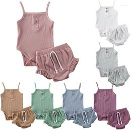 Clothing Sets 0-24months Born Girl 2 Pcs Shorts Set Knitted Suspenders Jumpsuit High Waist Baby Girls Summer Suit