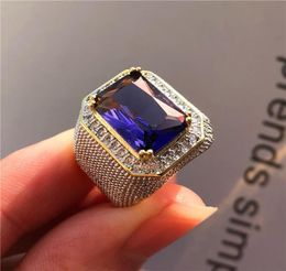 Wedding Rings Fashion Big Male Purple Geometric Ring Crystal White Zircon Stone Engagement 18KT Gold Large For Men7477157