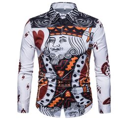Men Paisley Shirt Chemise Homme 2018 Brand New 3D Poker Print Shirt Mens Casual Dress Shirts Wedding Party Stage Camisa2662693