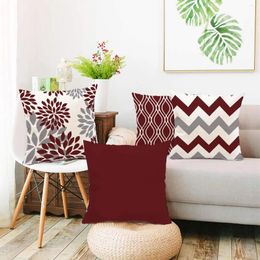 Pillow Wine Red Linen Covers Geometric Decorative Square Pillowcase Throw Case For Home Sofa Bedroom Car