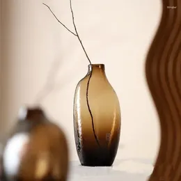 Vases Modern Simplicity Amber Transparent Glass Vase Japanese Style Irregular Shape Living Room Countertop Creative Home Decor