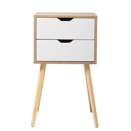 Set of 2 Wooden Modern Nightstand with 2 Drawers and 4 Solid Splayed Legs, Living Room Bedroom Furniture- White