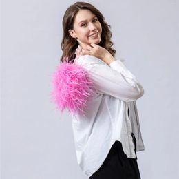 Waist Bags 2024 Peach Fuzz Design Ostrich Feather Handbag Mini Purse Clutch With Pearl Chain For Party Romantic Furry Fluffy Women Bag